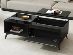Mesa De Centro|ModernLuxe Mesa de centro moderna ajustável em altura 110x50x48 cm - com compartimento de armazenamento - Prateleiras abertas - Preto