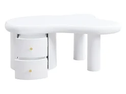 Mesa De Centro| Mesa de centro moderna branca com design assimétrico e 2 gavetas de arrumação. Branco