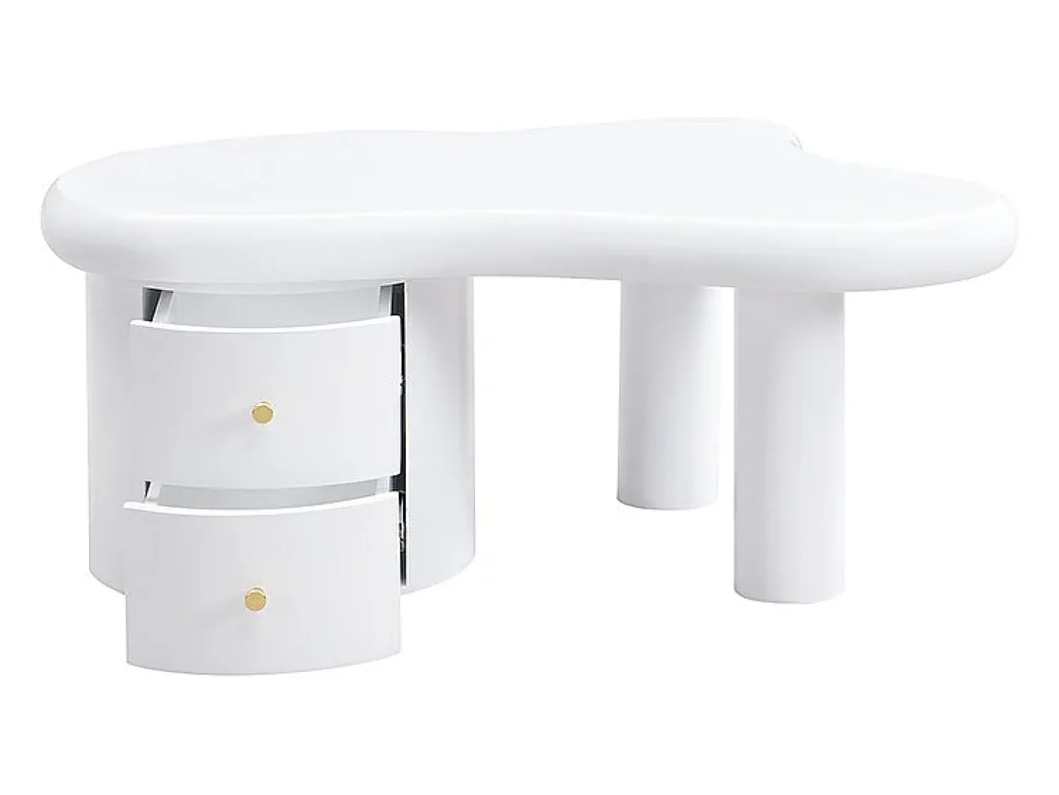 Mesa De Centro| Mesa de centro moderna branca com design assimétrico e 2 gavetas de arrumação. Branco