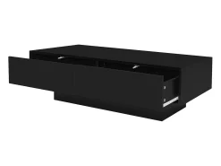 Mesa De Centro* Mesa de Centro Moderna Brilhante - Mesa de Centro com 2 Gavetas e Iluminação LED - Preto