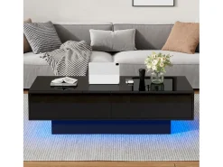 Mesa De Centro* Mesa de Centro Moderna Brilhante - Mesa de Centro com 2 Gavetas e Iluminação LED - Preto