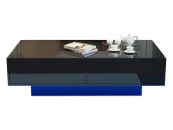 Mesa De Centro* Mesa de Centro Moderna Brilhante - Mesa de Centro com 2 Gavetas e Iluminação LED - Preto