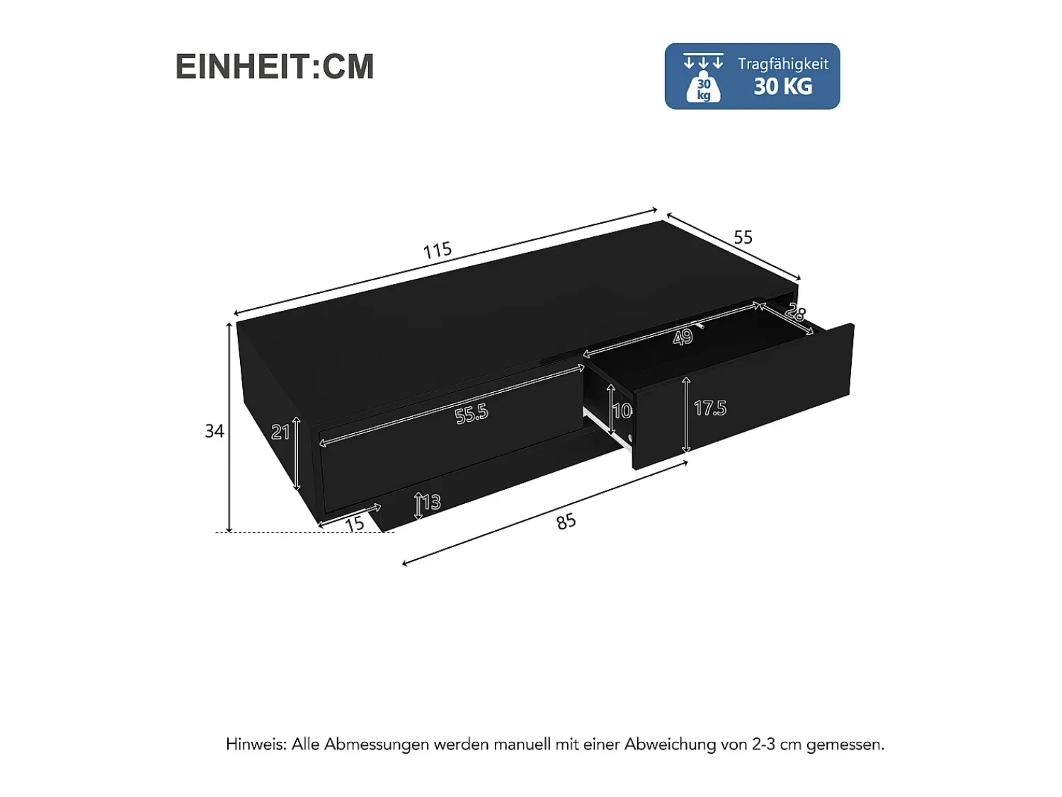 Mesa De Centro* Mesa de Centro Moderna Brilhante - Mesa de Centro com 2 Gavetas e Iluminação LED - Preto