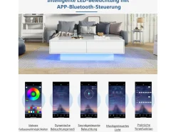 Mesa De Centro|Merax Mesa de centro moderna brilhante com 2 gavetas - 115 x 55 x 34 cm - LEDs - Aglomerado - Preto
