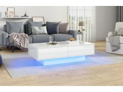 Mesa De Centro|Merax Mesa de centro moderna brilhante com 2 gavetas - 115 x 55 x 34 cm - LEDs - Aglomerado - Preto