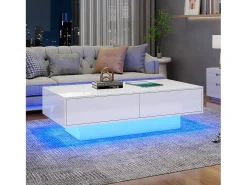 Mesa De Centro|Merax Mesa de centro moderna brilhante com 2 gavetas - 115 x 55 x 34 cm - LEDs - Aglomerado - Preto