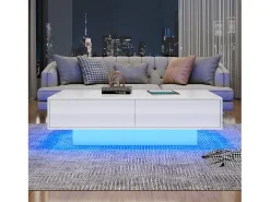 Mesa De Centro|Merax Mesa de centro moderna brilhante com 2 gavetas - 115 x 55 x 34 cm - LEDs - Aglomerado - Preto