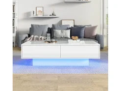 Mesa De Centro|Merax Mesa de centro moderna brilhante com 2 gavetas - 115 x 55 x 34 cm - LEDs - Aglomerado - Preto