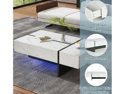 Mesa De Centro*Merax Mesa de centro moderna branca com iluminação LED - padrão mármore - tampo brilhante - 105 x 60 x 35 cm - aglomerado - branca Branco