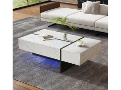 Mesa De Centro*Merax Mesa de centro moderna branca com iluminação LED - padrão mármore - tampo brilhante - 105 x 60 x 35 cm - aglomerado - branca Branco