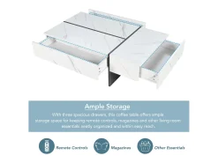 Mesa De Centro*Merax Mesa de centro moderna branca com iluminação LED - padrão mármore - tampo brilhante - 105 x 60 x 35 cm - aglomerado - branca Branco