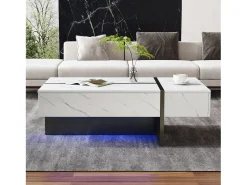 Mesa De Centro*Merax Mesa de centro moderna branca com iluminação LED - padrão mármore - tampo brilhante - 105 x 60 x 35 cm - aglomerado - branca Branco