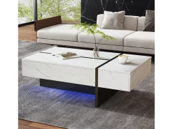 Mesa De Centro*Merax Mesa de centro moderna branca com iluminação LED - padrão mármore - tampo brilhante - 105 x 60 x 35 cm - aglomerado - branca Branco