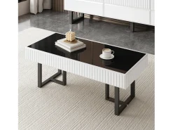 Mesa De Centro|Merax Mesa de centro moderna clássica - 110 x 50,5 x 41 cm - mesa para sala de estar - tampo brilhante - MDF + aglomerado - branco + Preto