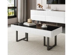 Mesa De Centro|Merax Mesa de centro moderna clássica - 110 x 50,5 x 41 cm - mesa para sala de estar - tampo brilhante - MDF + aglomerado - branco + Preto