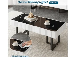 Mesa De Centro|Merax Mesa de centro moderna clássica - 110 x 50,5 x 41 cm - mesa para sala de estar - tampo brilhante - MDF + aglomerado - branco + Preto