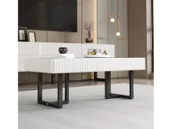 Mesa De Centro|Merax Mesa de centro moderna clássica - 110 x 50,5 x 41 cm - mesa para sala de estar - tampo brilhante - MDF + aglomerado - branco + Preto