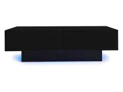 Mesa De Centro|Hauss Spole Mesa de centro moderna com acabamento lacado brilhante, iluminação LED e 2 gavetas - Preta Preto