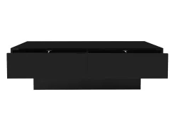 Mesa De Centro|Hauss Spole Mesa de centro moderna com acabamento lacado brilhante, iluminação LED e 2 gavetas - Preta Preto