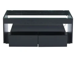 Sale Hauss Spole Mesa de centro moderna com 2 gavetas e prateleiras, LED, tampo de vidro temperado, superfície lacada preta Preto