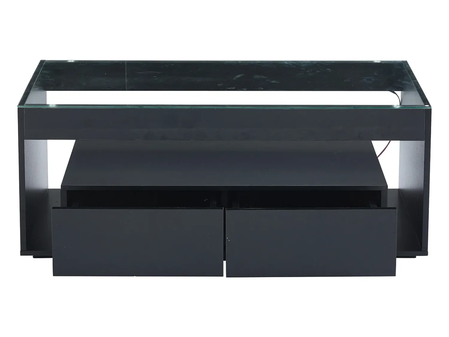 Sale Hauss Spole Mesa de centro moderna com 2 gavetas e prateleiras, LED, tampo de vidro temperado, superfície lacada preta Preto