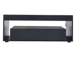 Sale Hauss Spole Mesa de centro moderna com 2 gavetas e prateleiras, LED, tampo de vidro temperado, superfície lacada preta Preto