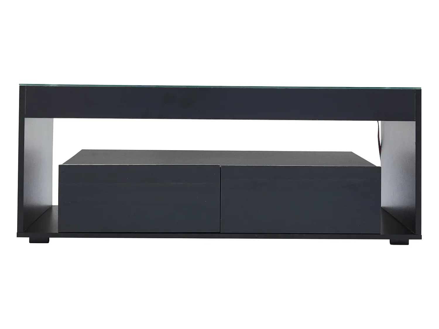 Sale Hauss Spole Mesa de centro moderna com 2 gavetas e prateleiras, LED, tampo de vidro temperado, superfície lacada preta Preto