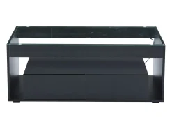 Sale Hauss Spole Mesa de centro moderna com 2 gavetas e prateleiras, LED, tampo de vidro temperado, superfície lacada preta Preto