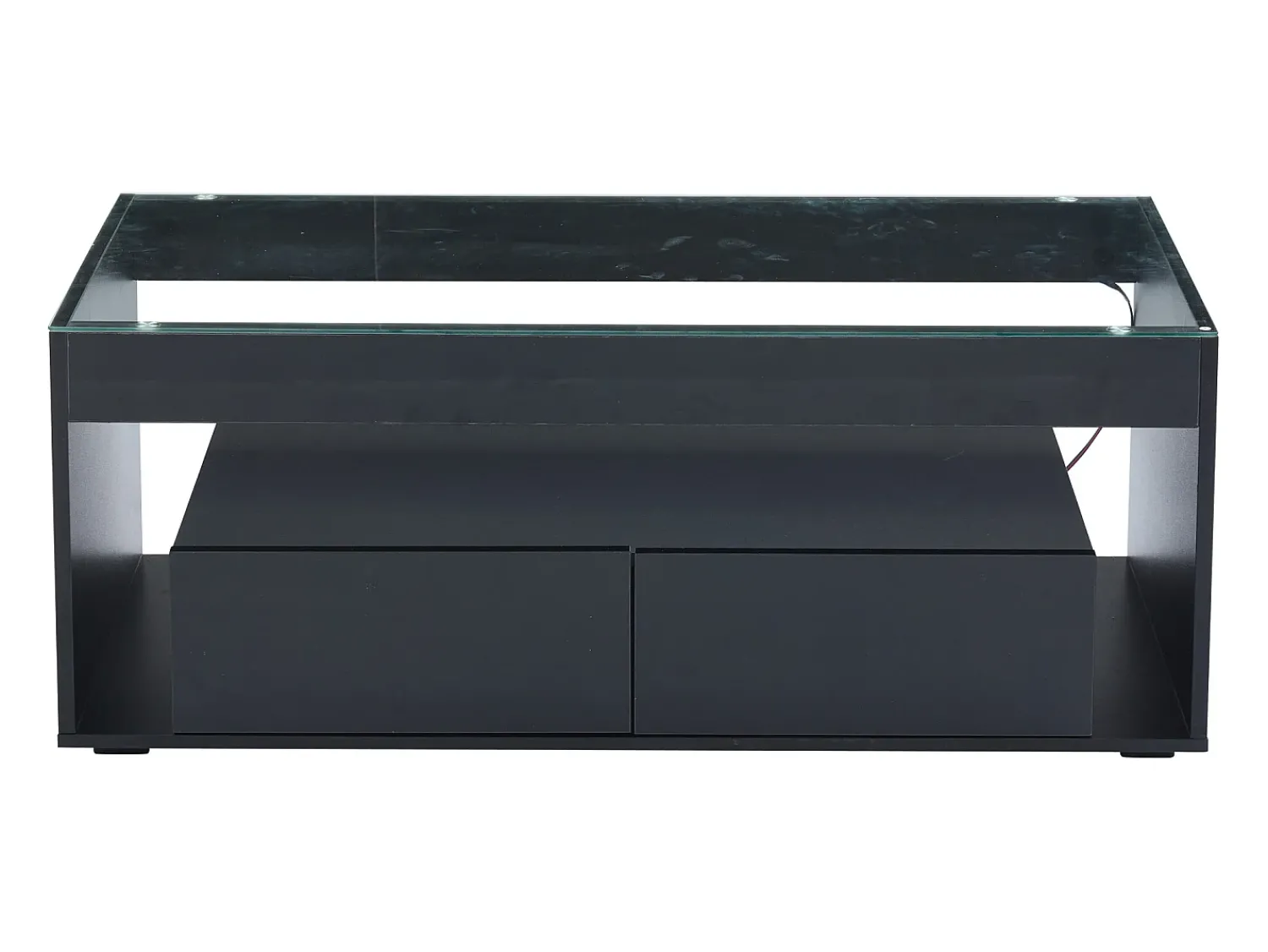 Sale Hauss Spole Mesa de centro moderna com 2 gavetas e prateleiras, LED, tampo de vidro temperado, superfície lacada preta Preto