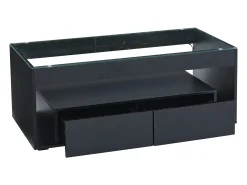 Sale Hauss Spole Mesa de centro moderna com 2 gavetas e prateleiras, LED, tampo de vidro temperado, superfície lacada preta Preto