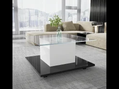 Mesa De Centro*ModernLuxe Mesa de centro moderna com rodízios giratórios - com LED - Branco e Preto Preto / Branco