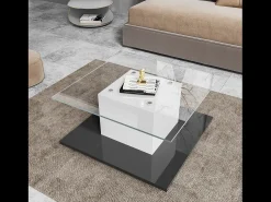 Mesa De Centro*ModernLuxe Mesa de centro moderna com rodízios giratórios - com LED - Branco e Preto Preto / Branco