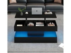 Online Merax Mesa de centro moderna com LEDs - 100 x 50 x 42 - mesa lateral com elevação e armazenamento - aglomerado - branco Preto