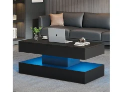 Online Merax Mesa de centro moderna com LEDs - 100 x 50 x 42 - mesa lateral com elevação e armazenamento - aglomerado - branco Preto