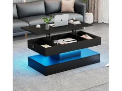 Online Merax Mesa de centro moderna com LEDs - 100 x 50 x 42 - mesa lateral com elevação e armazenamento - aglomerado - branco Preto