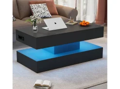 Online Merax Mesa de centro moderna com LEDs - 100 x 50 x 42 - mesa lateral com elevação e armazenamento - aglomerado - branco Preto
