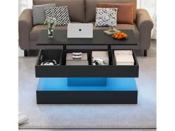 Online Merax Mesa de centro moderna com LEDs - 100 x 50 x 42 - mesa lateral com elevação e armazenamento - aglomerado - branco Preto
