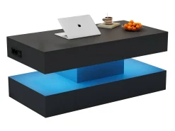 Online Merax Mesa de centro moderna com LEDs - 100 x 50 x 42 - mesa lateral com elevação e armazenamento - aglomerado - branco Preto