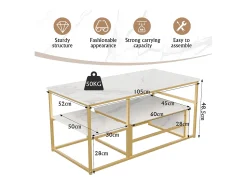Mesa de centro moderna com armazenamento de camada dupla - Design de canto arredondado anticolisão, tampo grande de 105 cm com prateleiras de armazenamento abertas^ Consola