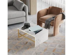 Mesa de centro moderna com armazenamento de camada dupla - Design de canto arredondado anticolisão, tampo grande de 105 cm com prateleiras de armazenamento abertas^ Consola