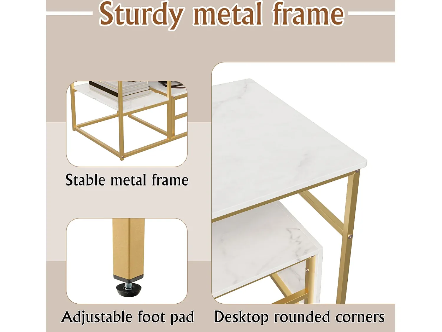 Mesa de centro moderna com armazenamento de camada dupla - Design de canto arredondado anticolisão, tampo grande de 105 cm com prateleiras de armazenamento abertas^ Consola