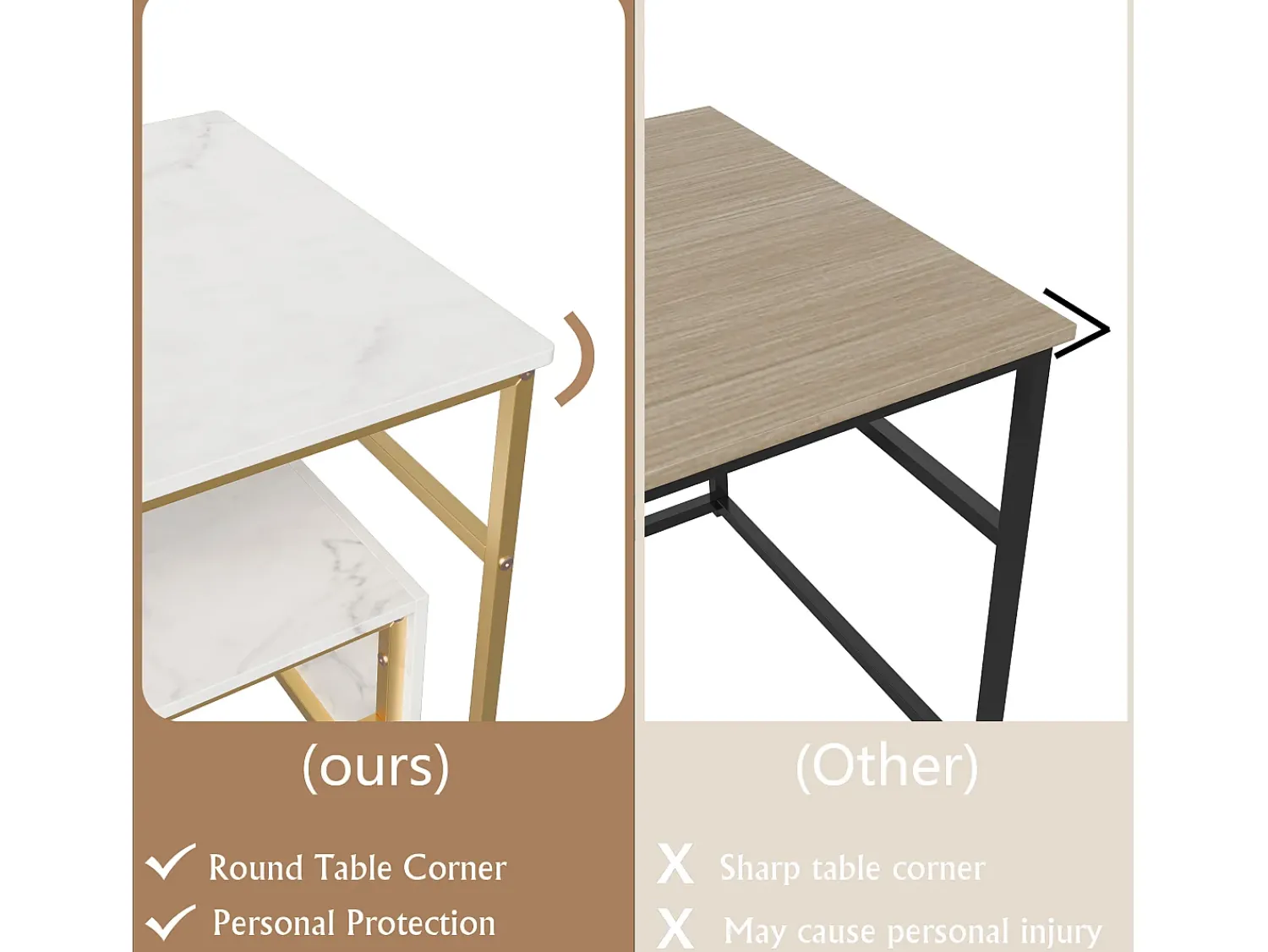 Mesa de centro moderna com armazenamento de camada dupla - Design de canto arredondado anticolisão, tampo grande de 105 cm com prateleiras de armazenamento abertas^ Consola