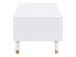 Clearance Mesa de centro moderna com LED, tampo ondulado com gaveta, pés de madeira dourada e acabamento . Branco
