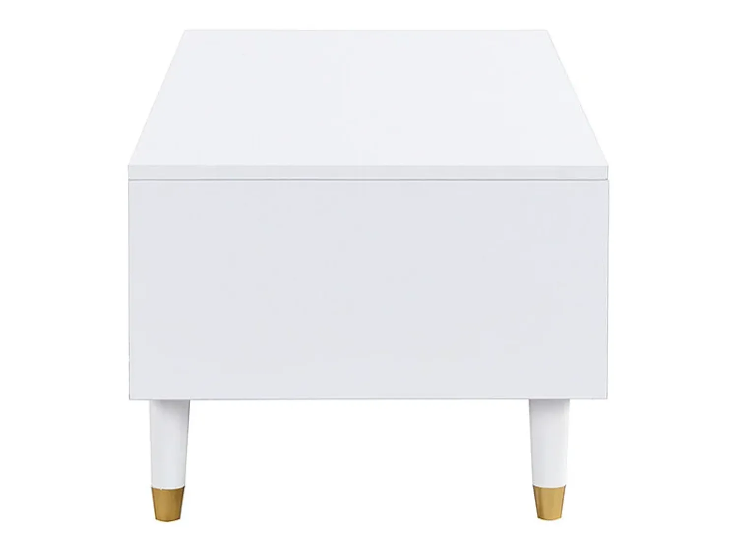 Clearance Mesa de centro moderna com LED, tampo ondulado com gaveta, pés de madeira dourada e acabamento . Branco