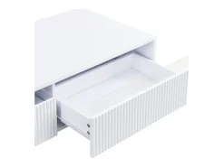 Clearance Mesa de centro moderna com LED, tampo ondulado com gaveta, pés de madeira dourada e acabamento . Branco
