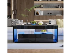 Best Mesa de centro moderna com LED, mesa retangular com 2 gavetas grandes, preta, 100 × 50 × 40 cm Preto