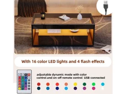 Best Mesa de centro moderna com LED, mesa retangular com 2 gavetas grandes, preta, 100 × 50 × 40 cm Preto