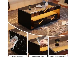 Best Mesa de centro moderna com LED, mesa retangular com 2 gavetas grandes, preta, 100 × 50 × 40 cm Preto