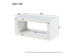 Merax Mesa de centro moderna com acabamento laqueado brilhante - 100,5 x 50,5 x 50 cm - mesa de centro com efeito mármore e iluminação LED - aglomerado - branca^ Mesa De Centro