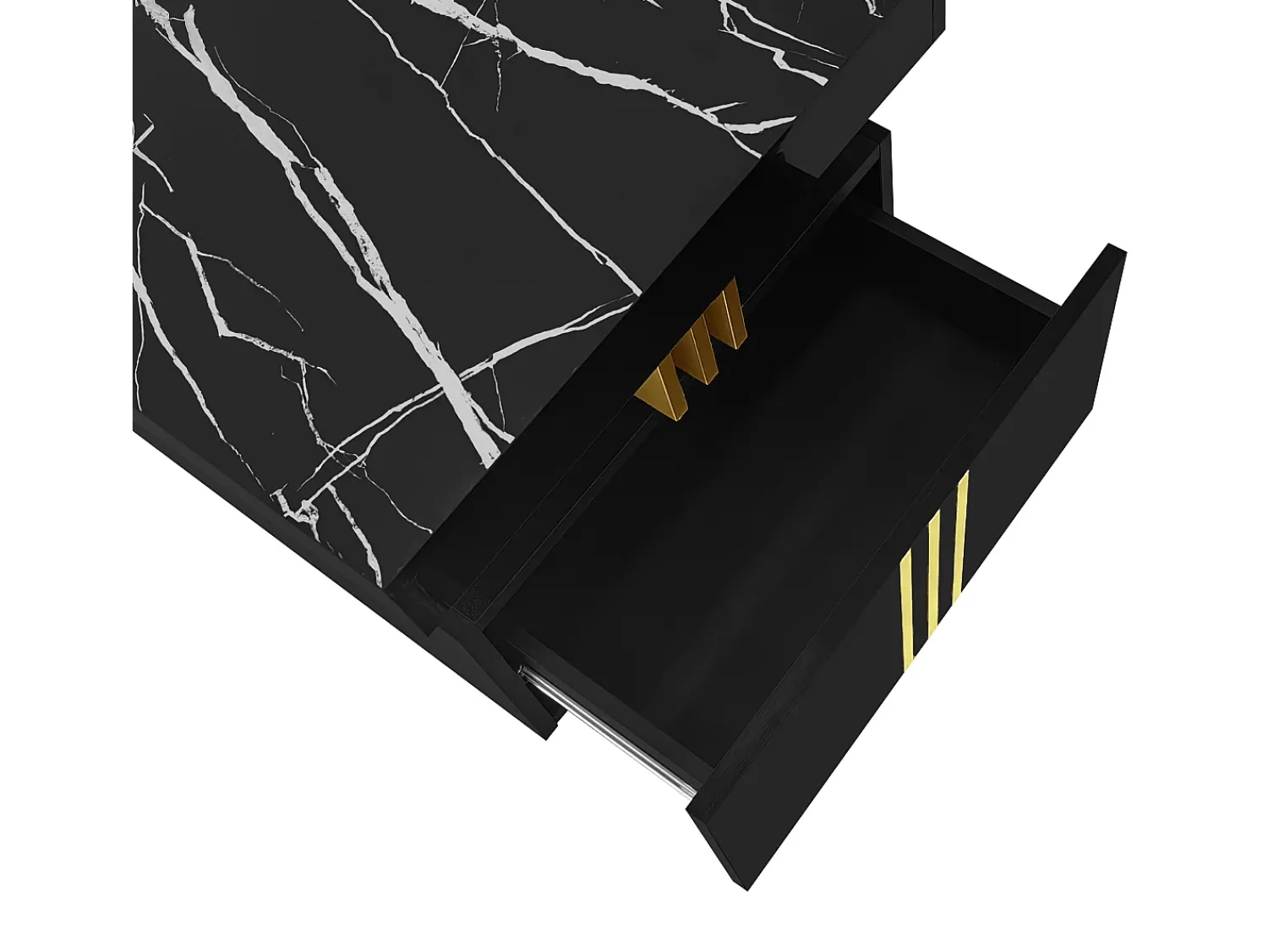 Mesa De Centro*Hauss Spole Mesa de centro moderna com 2 gavetas em folheado de mármore , bordas laterais em metal dourado Preto